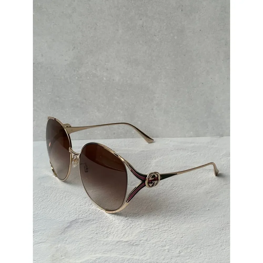 NEW Gucci GG0225S Rose Gold Oversized Round Sunglasses